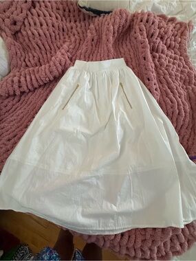 Love Wednesday White Zipper Pocket Full Midi Maxi Skirt High Waist Small NWOT